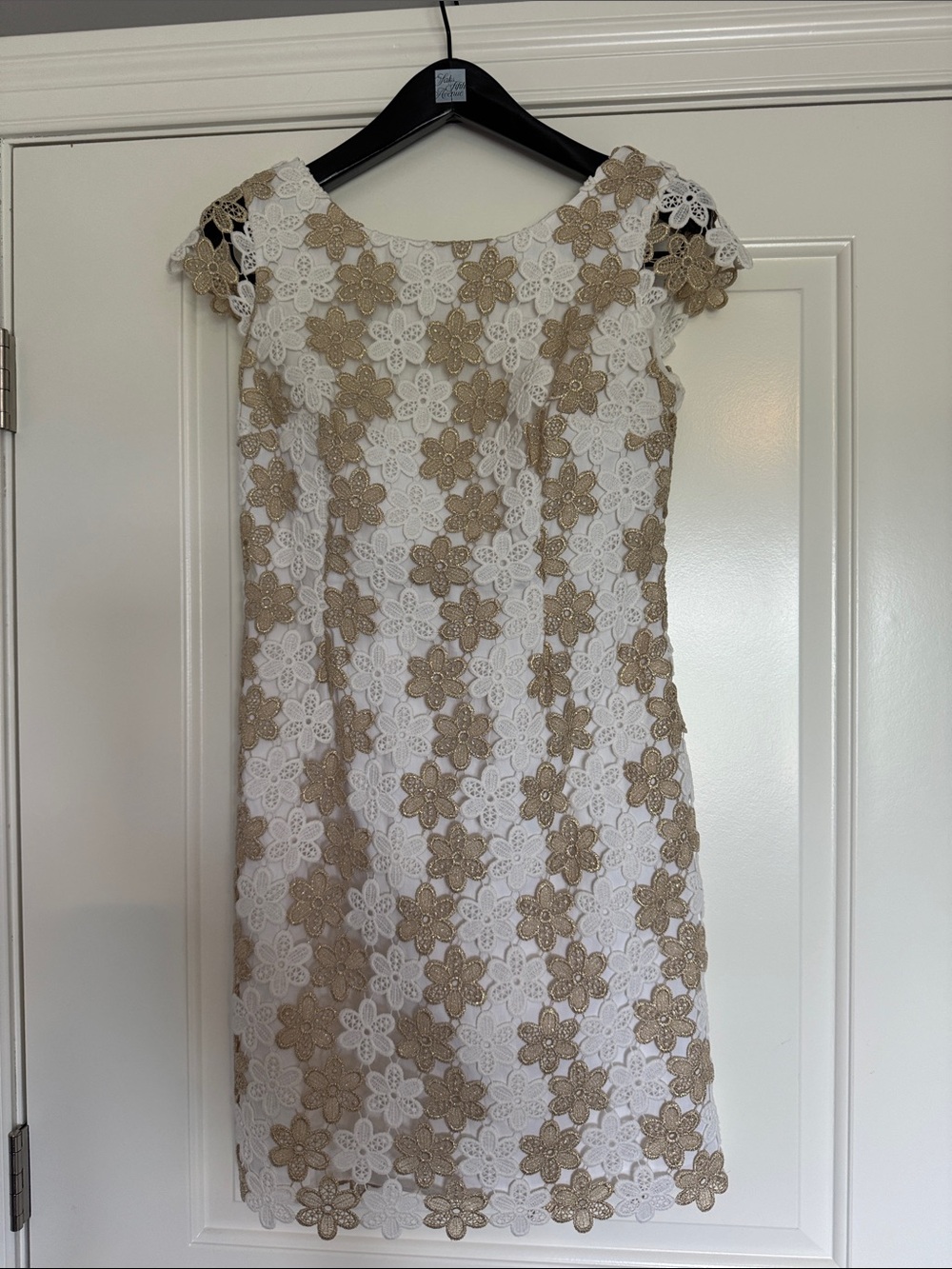 Lilly Pulitzer White Dress with Gold Floral Lace